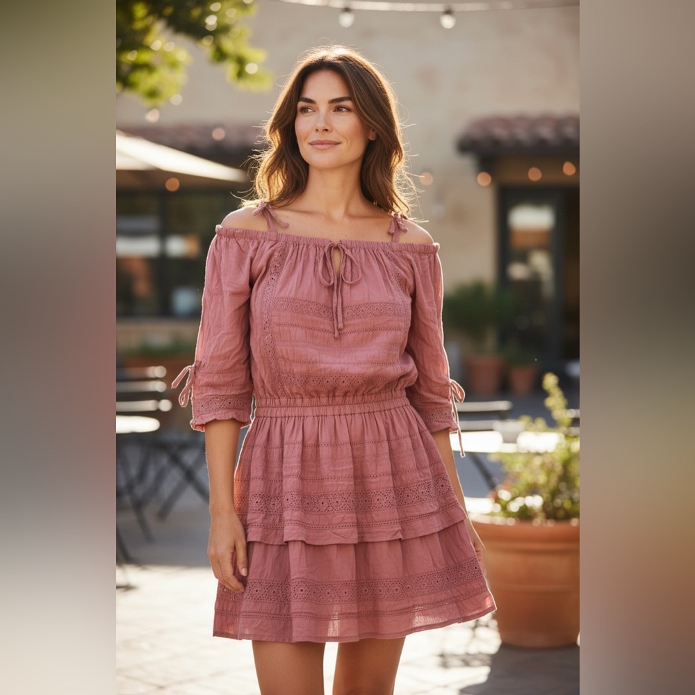 Liu Jo | Boho Off the Shoulder Peasant Dress in Magenta Size 44 L Large